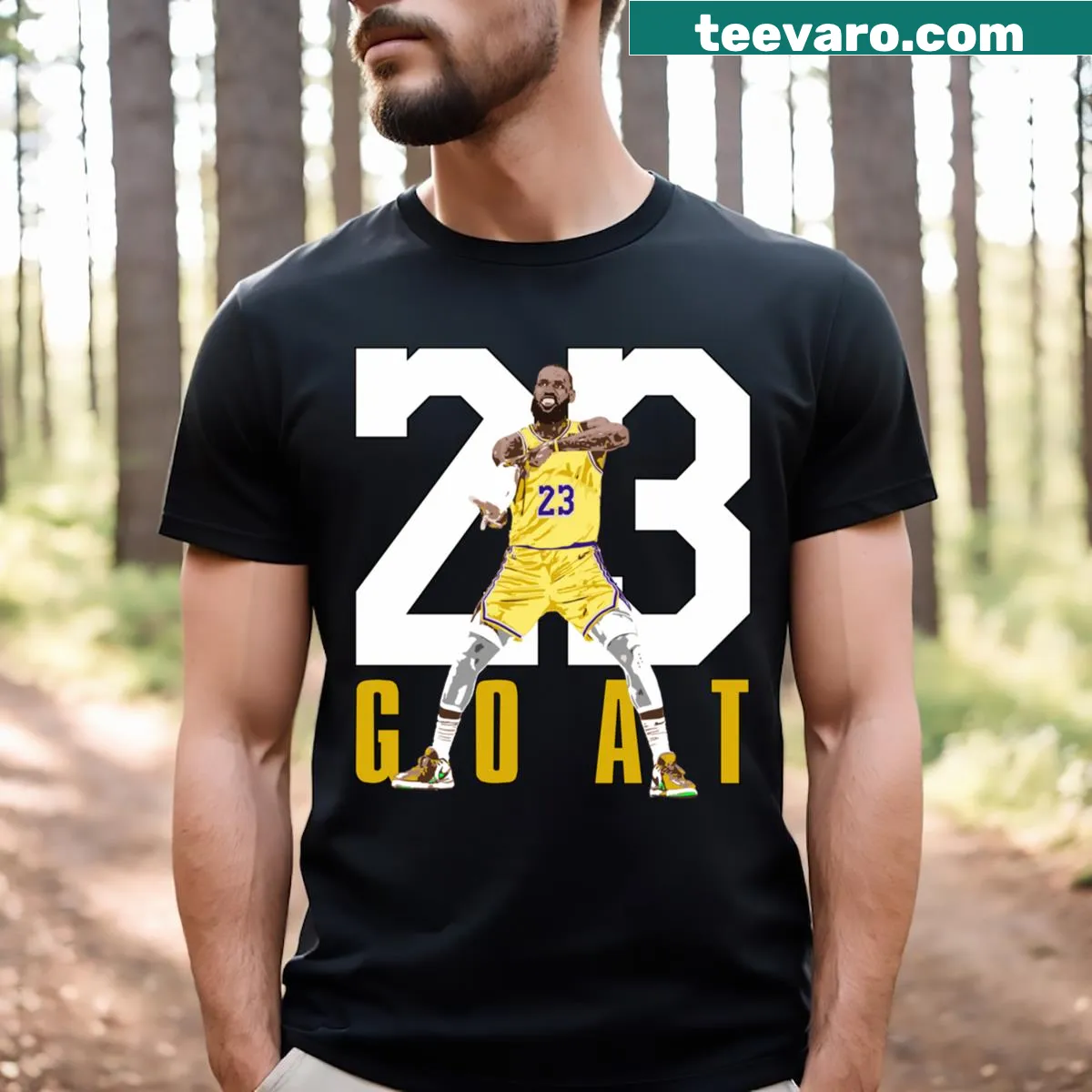 LBJ King Goat 23 t-shirt with bold graphic — on a men's t-shirt