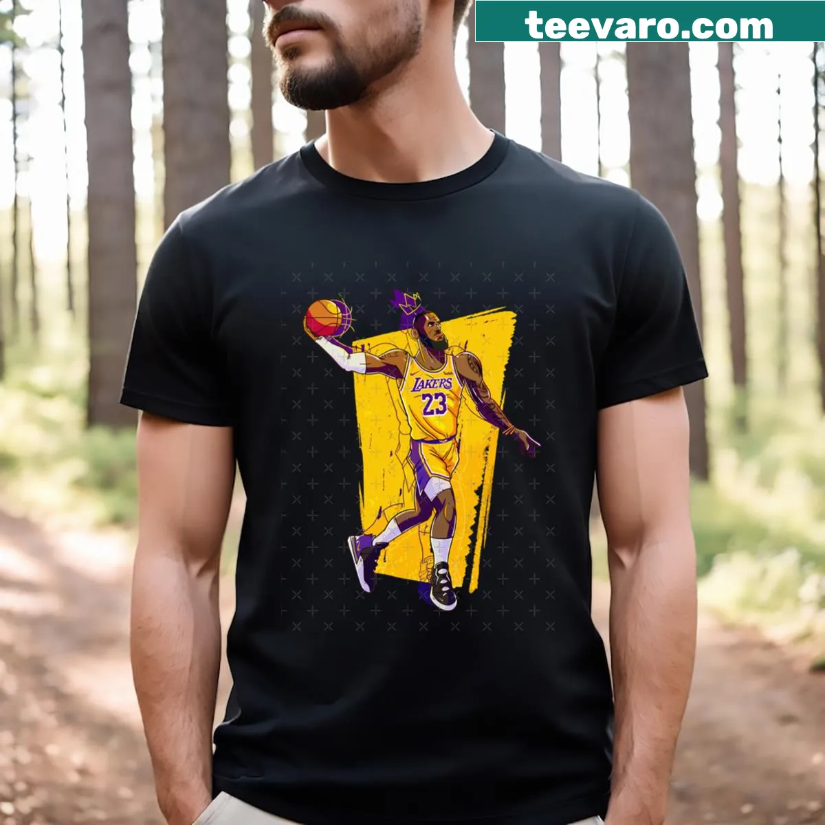 Artistic design featuring Leborn James — on a men's t-shirt