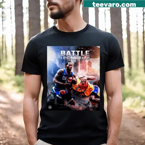 T-shirt depicting LeBron James vs Kawhi Leonard basketball rivalry