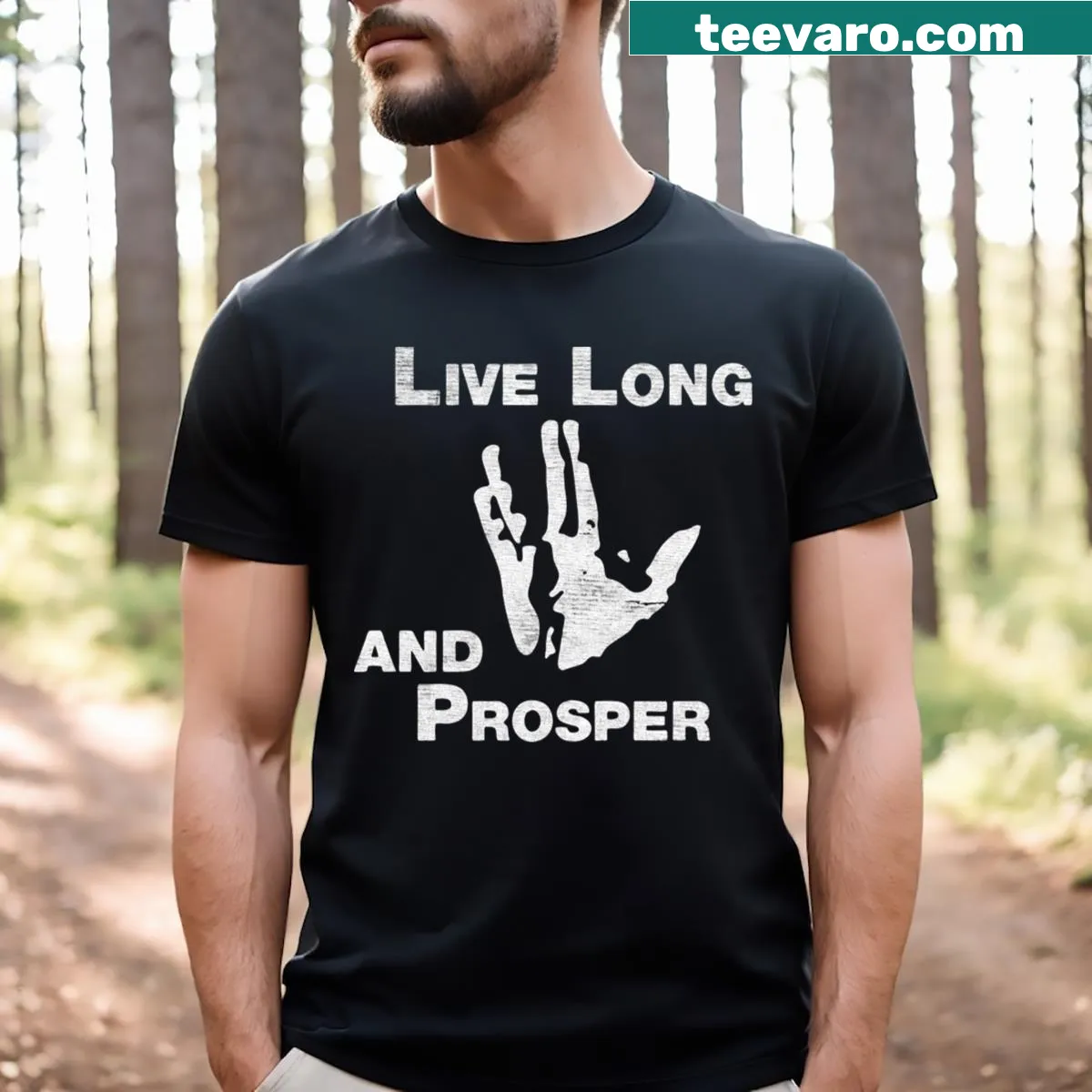 Typography of Live Long And Prosper on Vulcan T-shirt — on a men's t-shirt