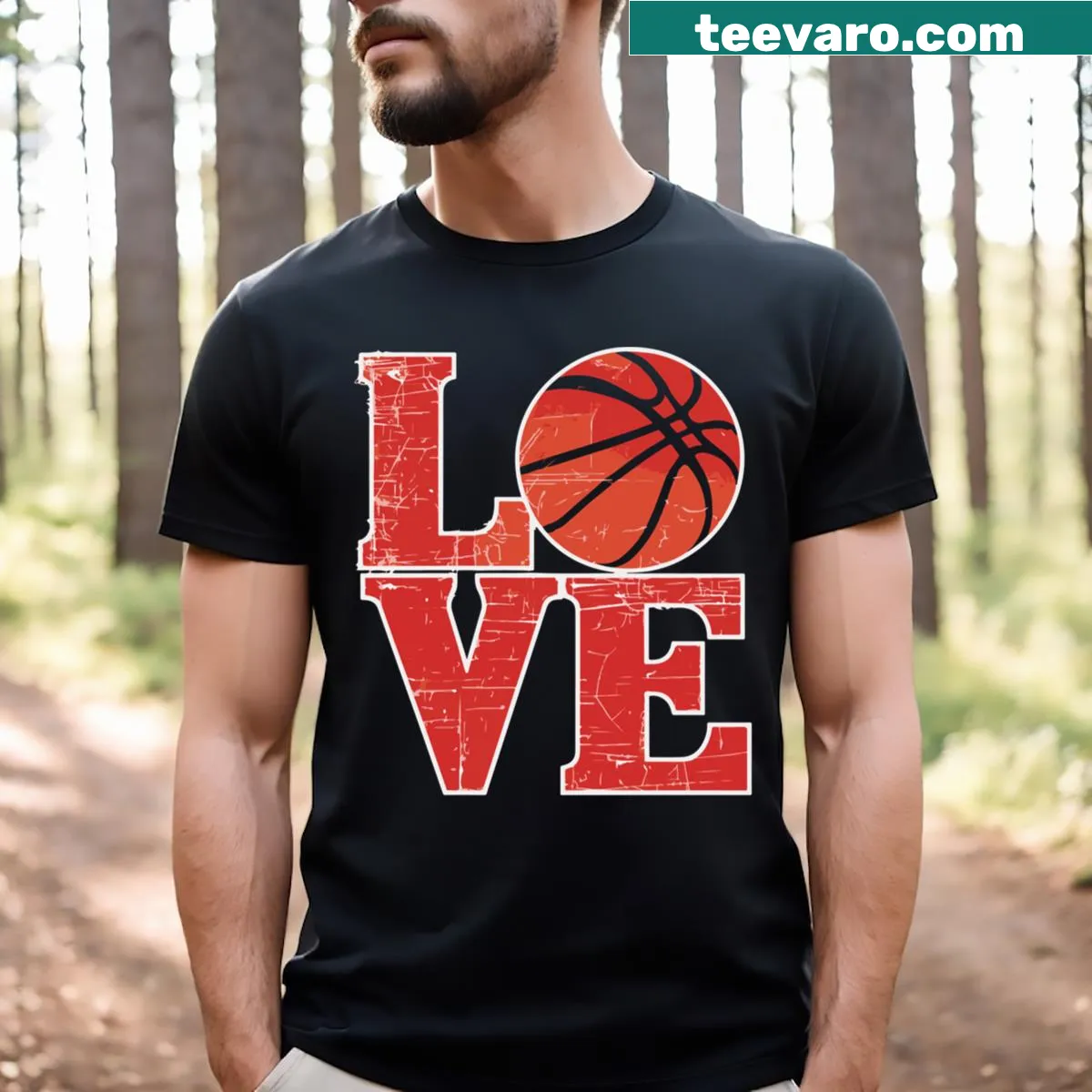 Typography design stating 'Love Basketball' on a casual tee — on a men's t-shirt