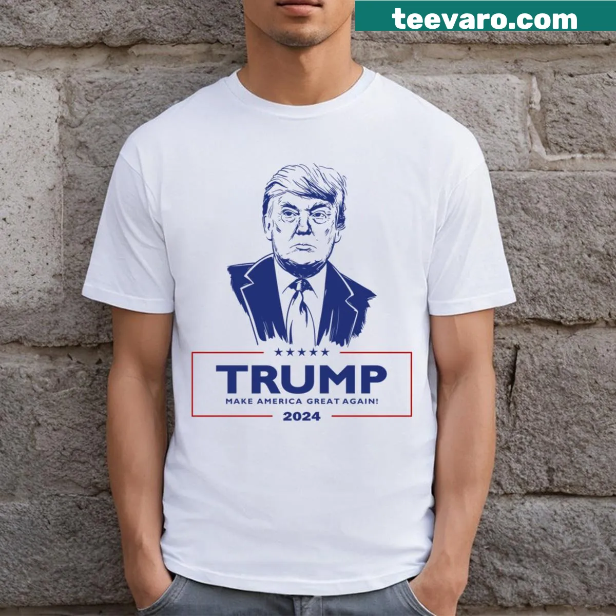T-shirt referencing Trump's campaign slogan — on a men's t-shirt