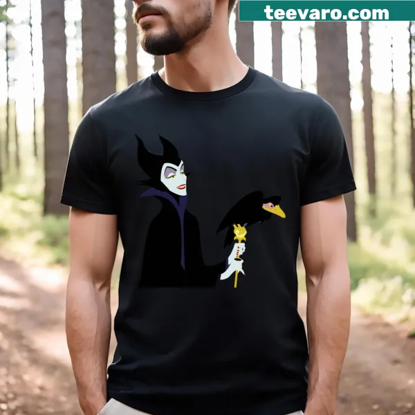 Illustrated t-shirt featuring Maleficent and Diablo