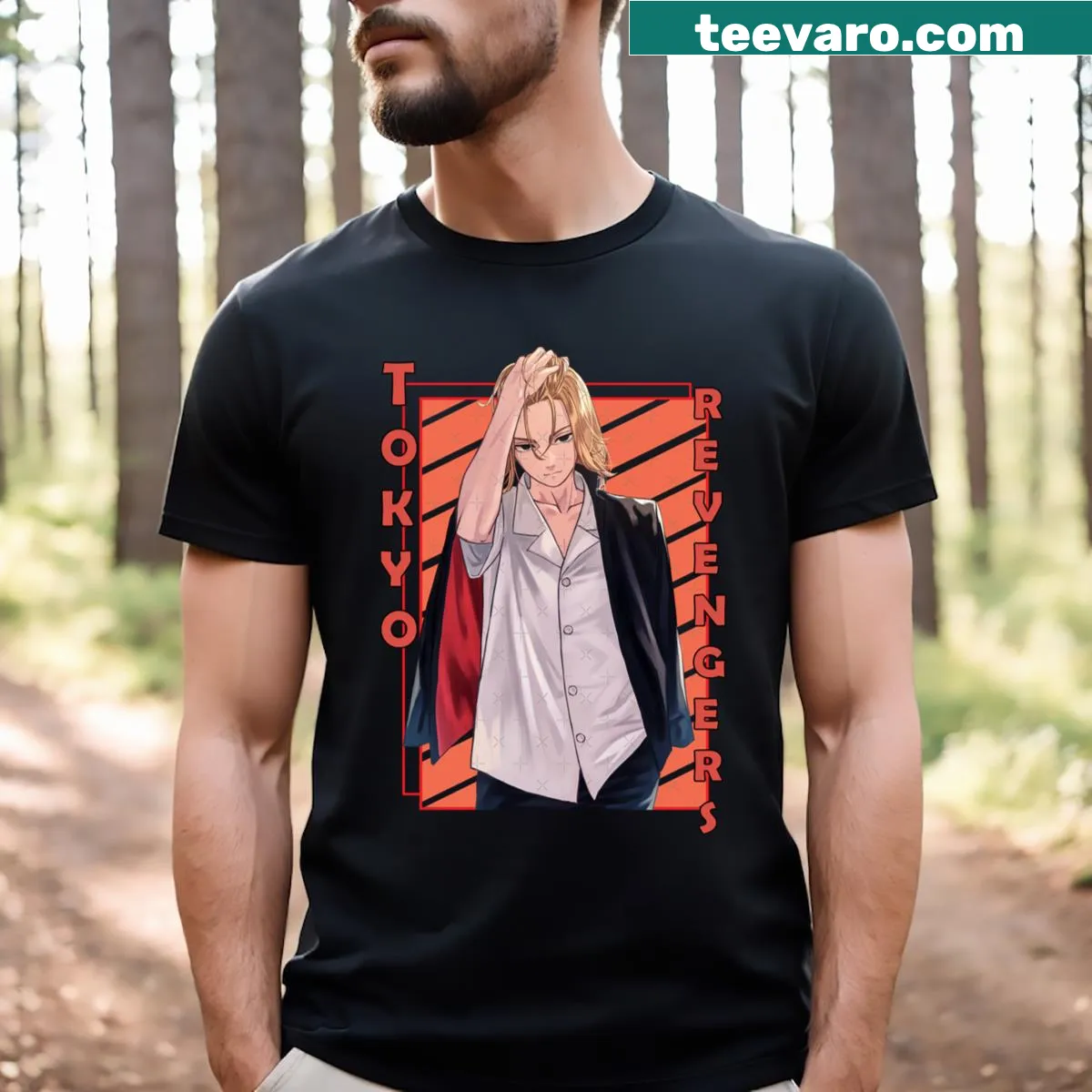 Anime-inspired T-shirt featuring Mikey Manjiro Sano — on a men's t-shirt