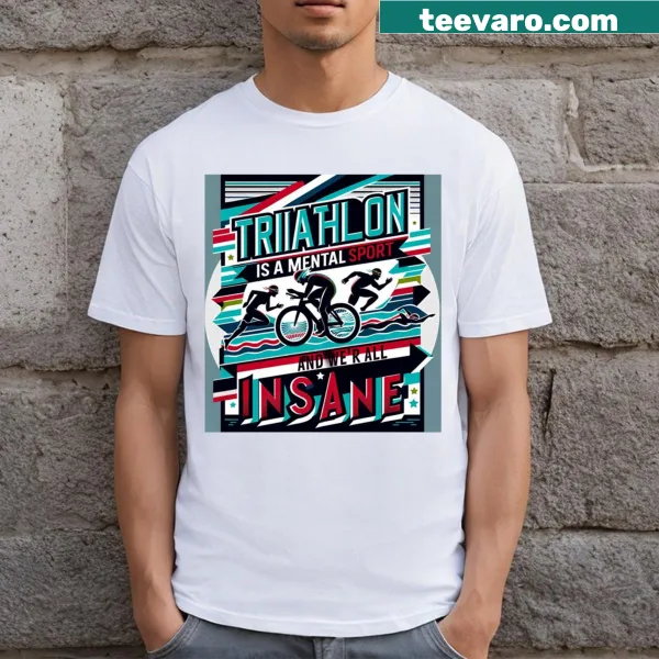 Motivational triathlon t-shirt with a bold inspirational quote