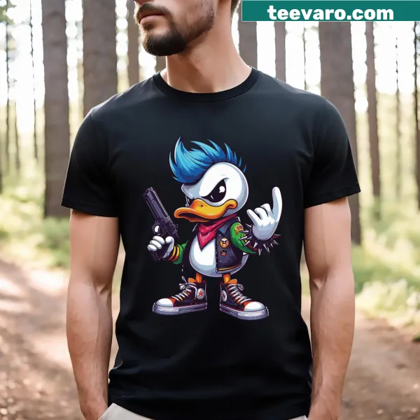 Illustration of a punk duck with a mohawk on a T-shirt