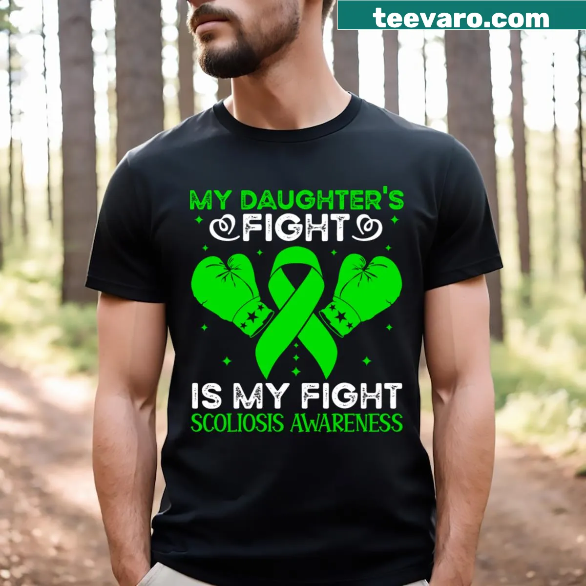 Scoliosis awareness t-shirt with the phrase 'My Daughter's Fight Is My Fight' — on a men's t-shirt