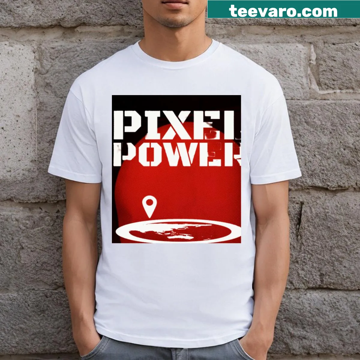 T-shirt with playful pixel art graphic — on a men's t-shirt