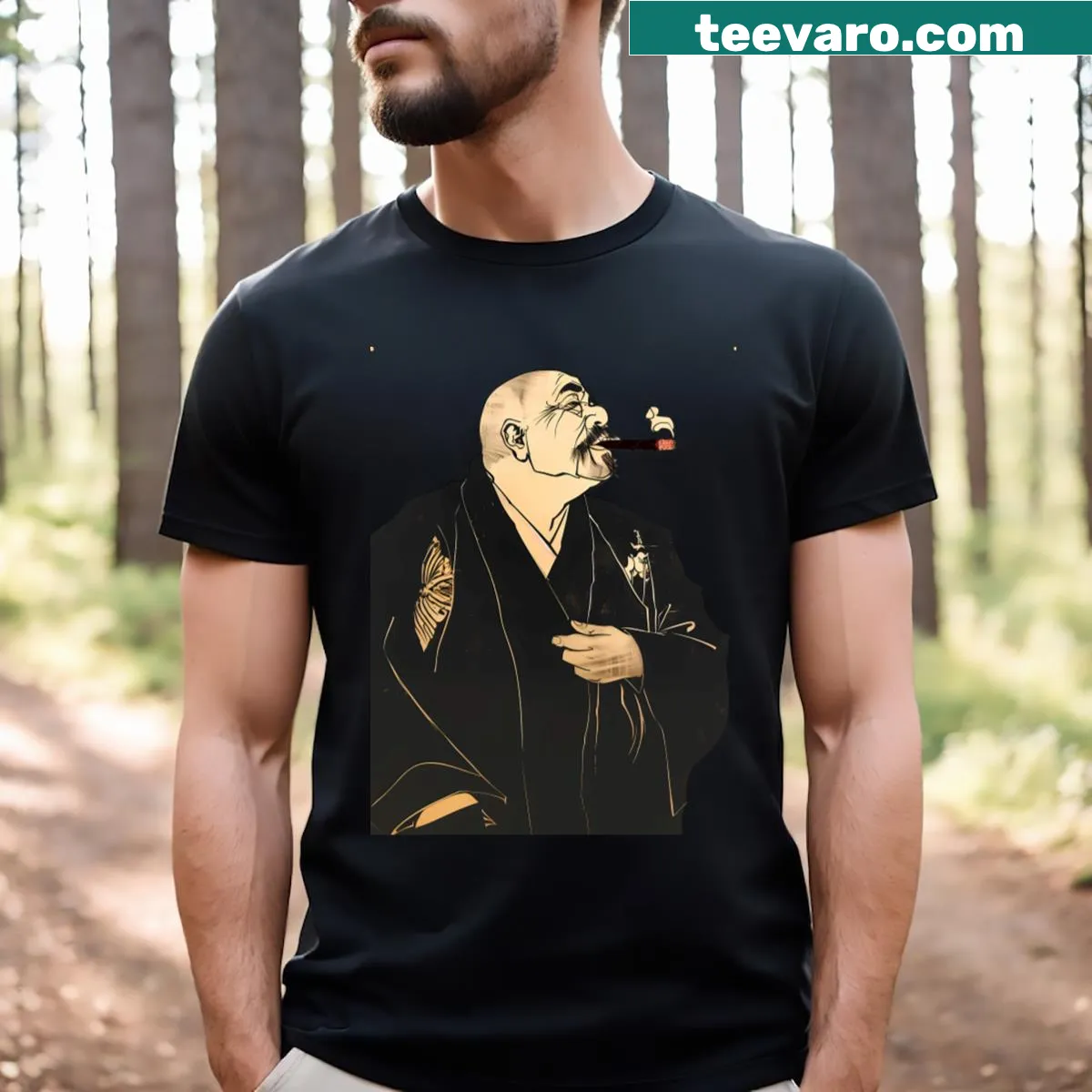 Illustration of an exquisite cigar on a dark background with text — on a men's t-shirt