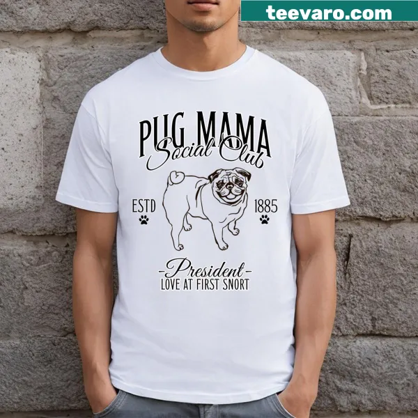 Adorable T-shirt for pug lovers with 'Pug Mama Social Club' text