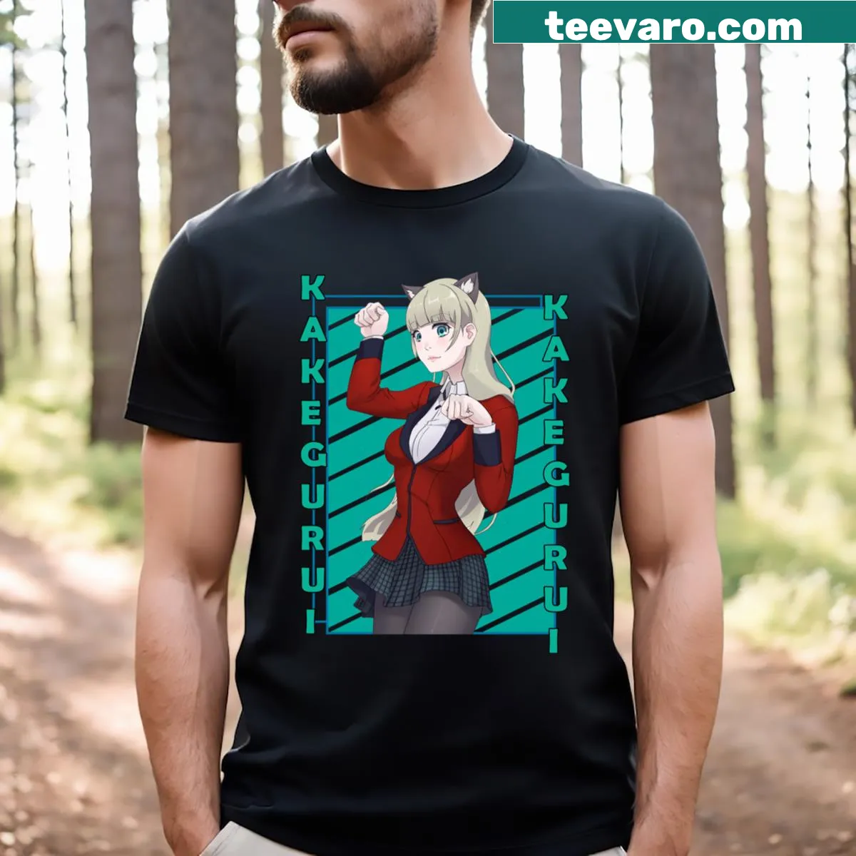 Anime-inspired graphic featuring Ririka Momobami on a T-shirt — on a men's t-shirt