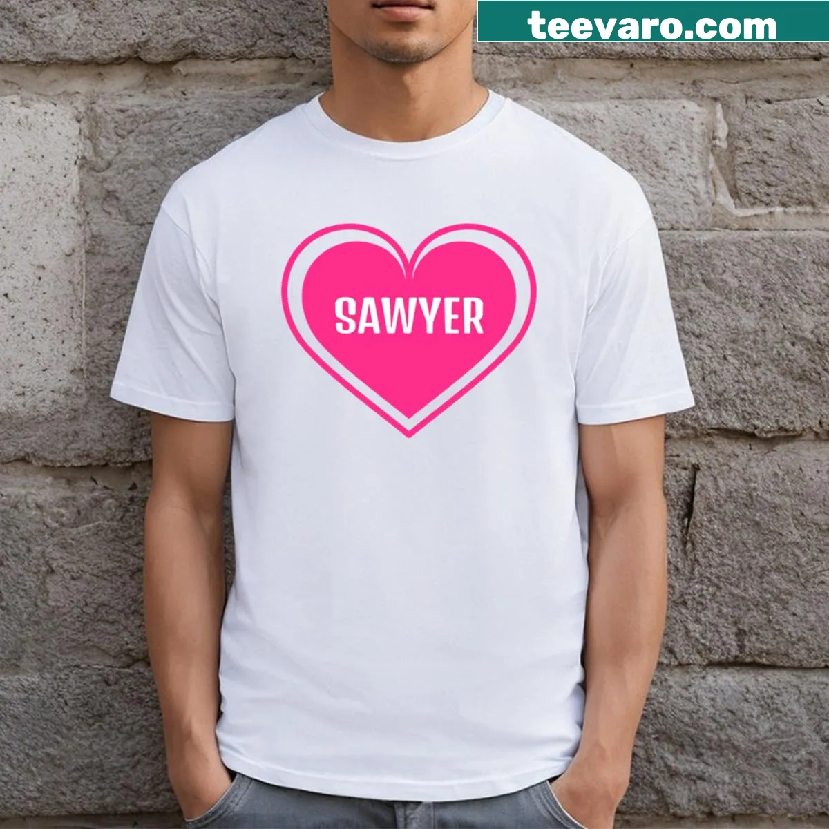 Personalized T-shirt with the name 'Sawyer' — on a men's t-shirt