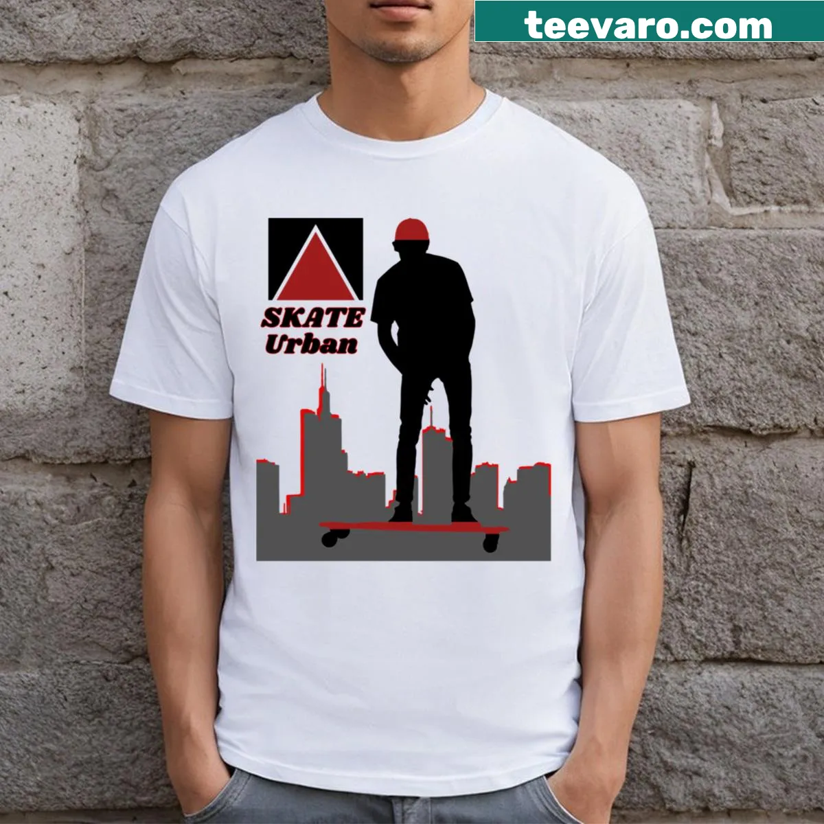 Dynamic illustration of urban skate culture on T-shirt — on a men's t-shirt
