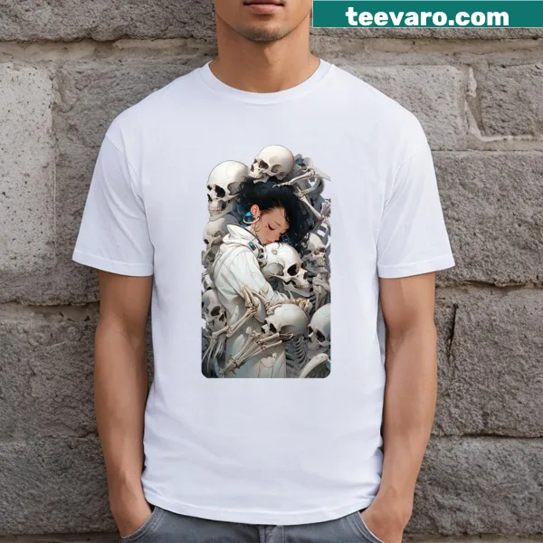 Silhouette graphic of skulls on a T-shirt