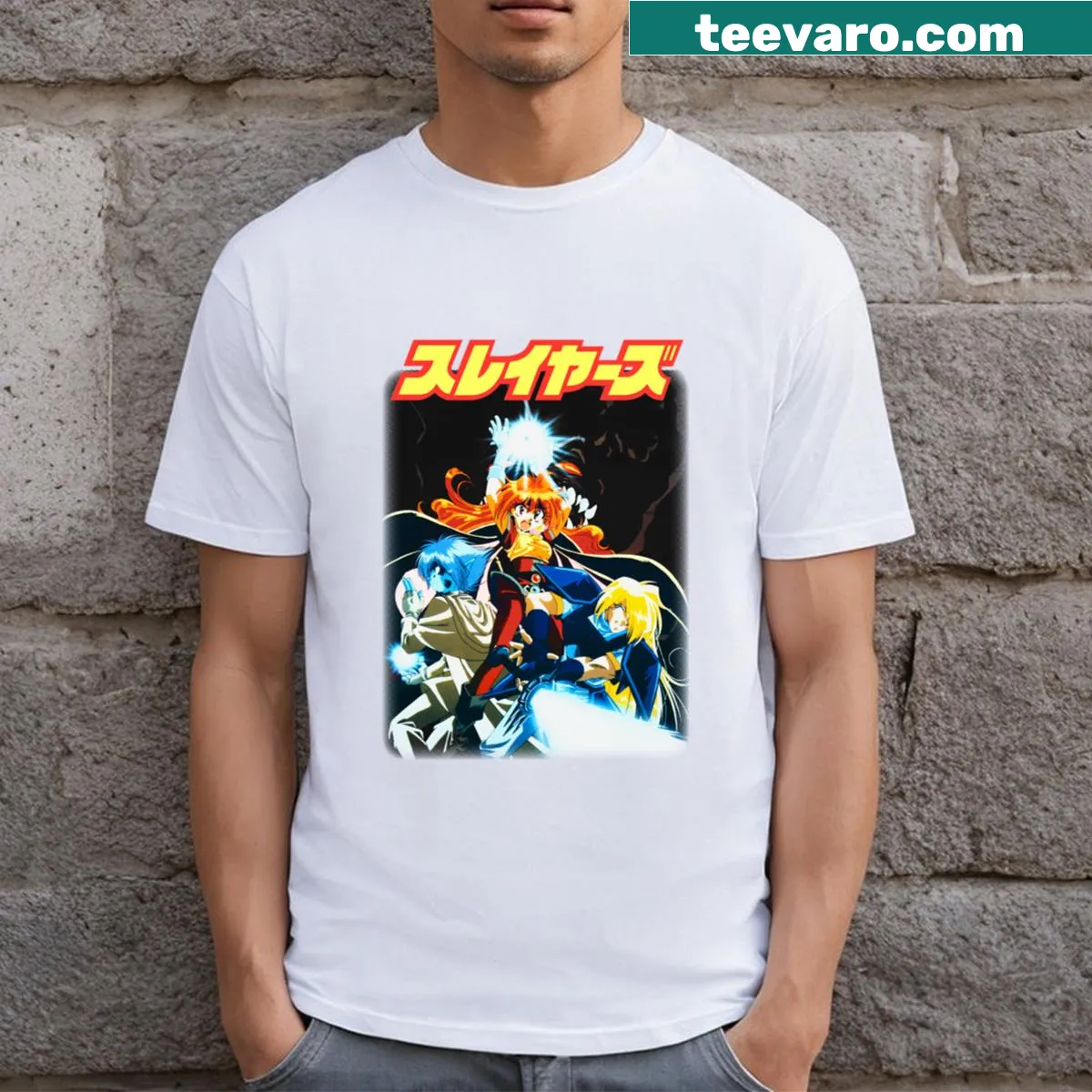 Fantasy illustration T-shirt design featuring slayers — on a men's t-shirt