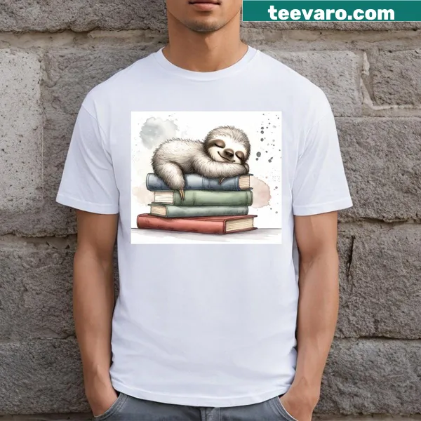 Illustration of a sleepy sloth resting on a stack of books