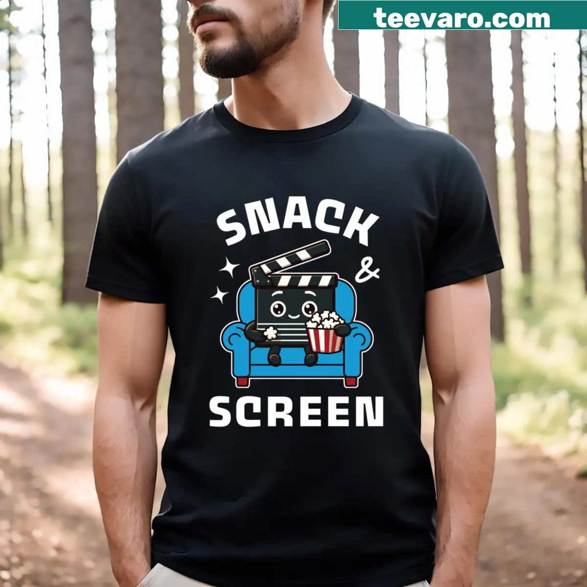 Playful typography graphic for movie lovers on a t-shirt — on a men's t-shirt