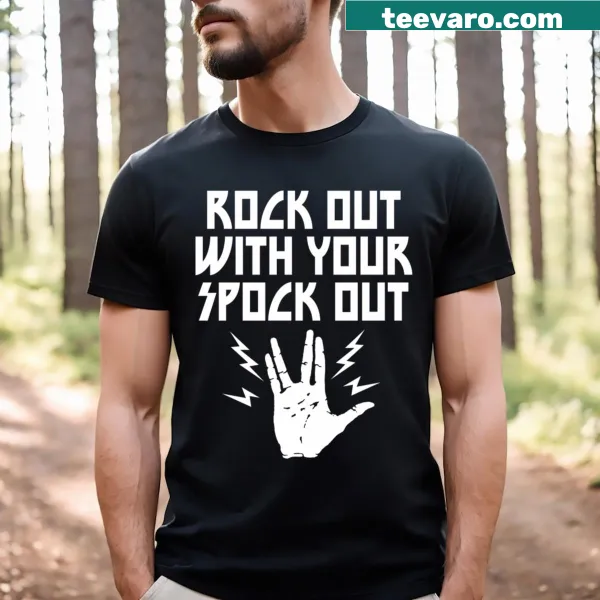 Funny Star Trek t-shirt with 'Rock Out With Your Trek Out' text