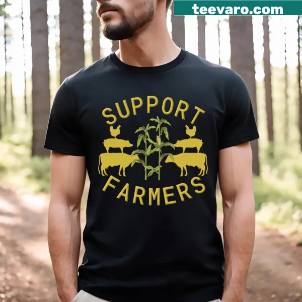 Illustrative t-shirt supporting farmers with farm animals and crops