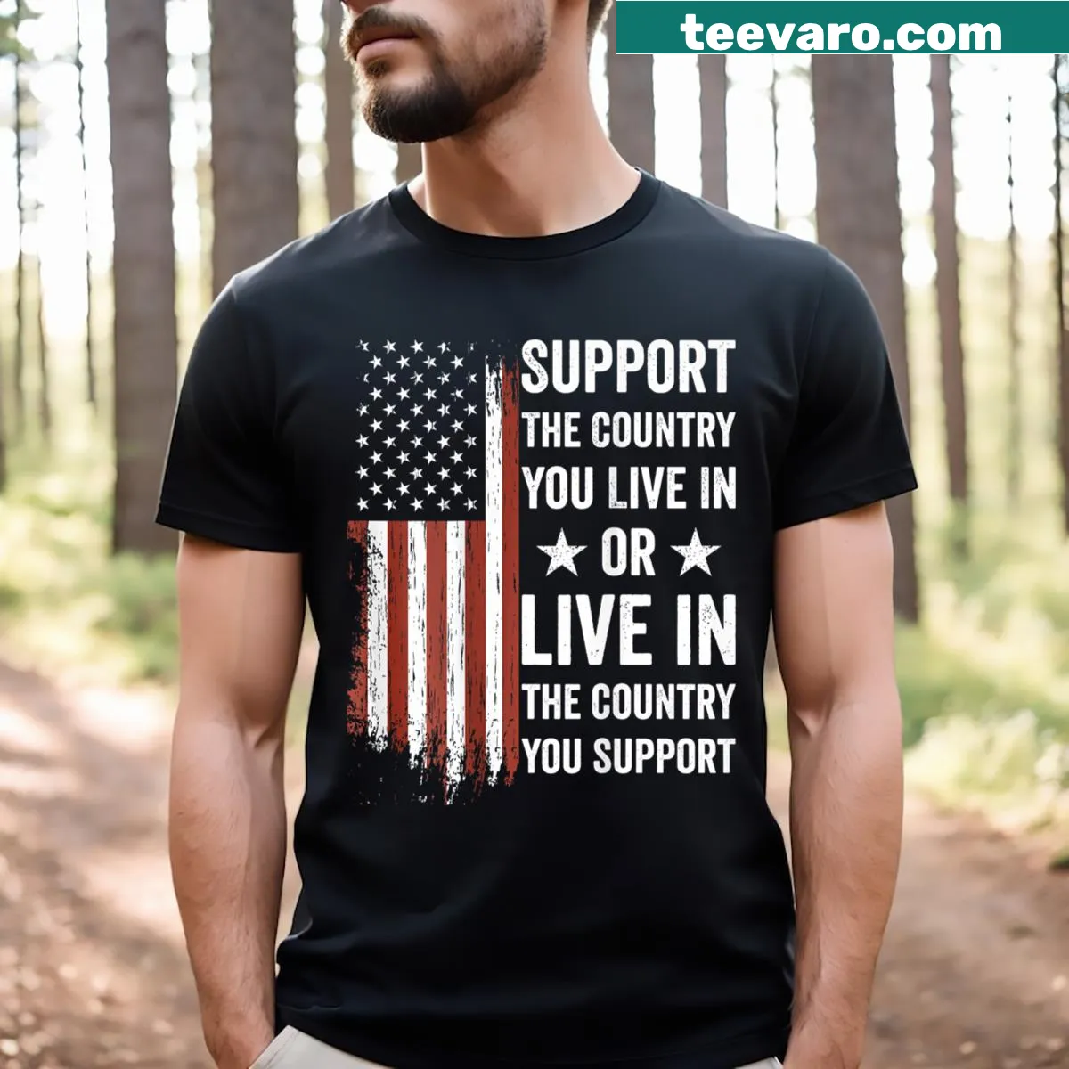 American flag design on the back of a t-shirt — on a men's t-shirt