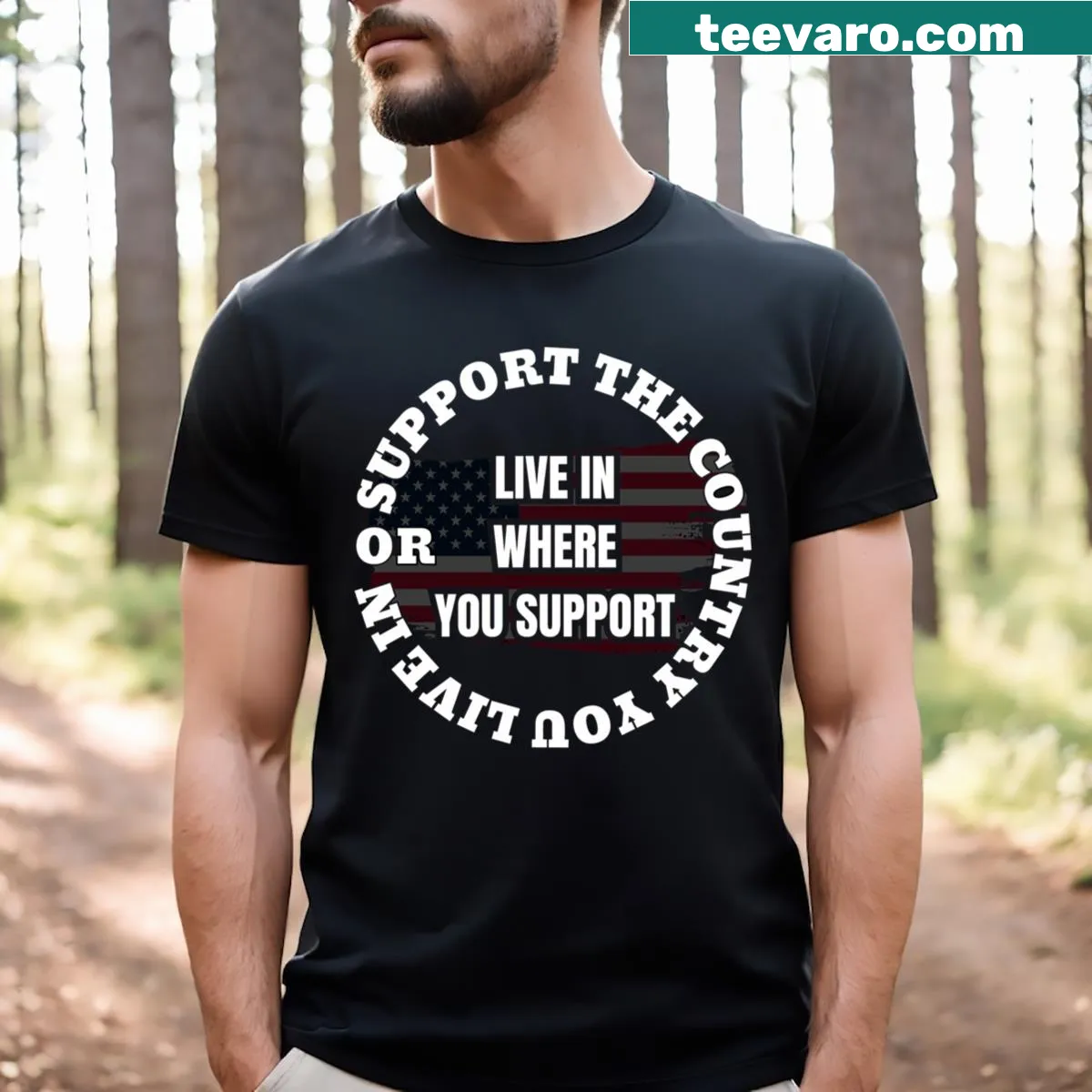 Essential T-shirt with a patriotic design on the back. — on a men's t-shirt