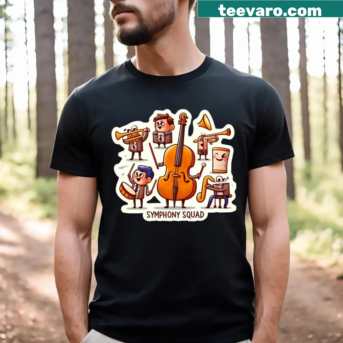 Illustration of musical instruments on a school orchestra T-shirt. — on a men's t-shirt