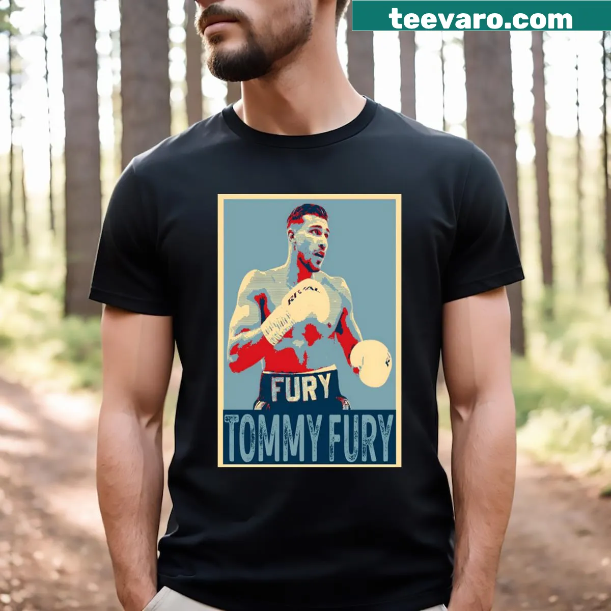 Bold graphic T-shirt supporting Tommy Fury — on a men's t-shirt