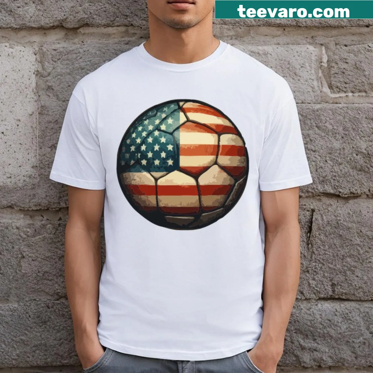 Patriotic USA T-shirt with bold text design — on a men's t-shirt