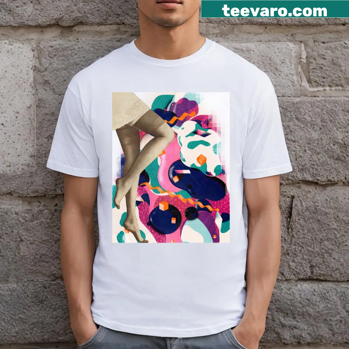 Vintage stockings T-shirt featuring a charming graphic design — on a men's t-shirt