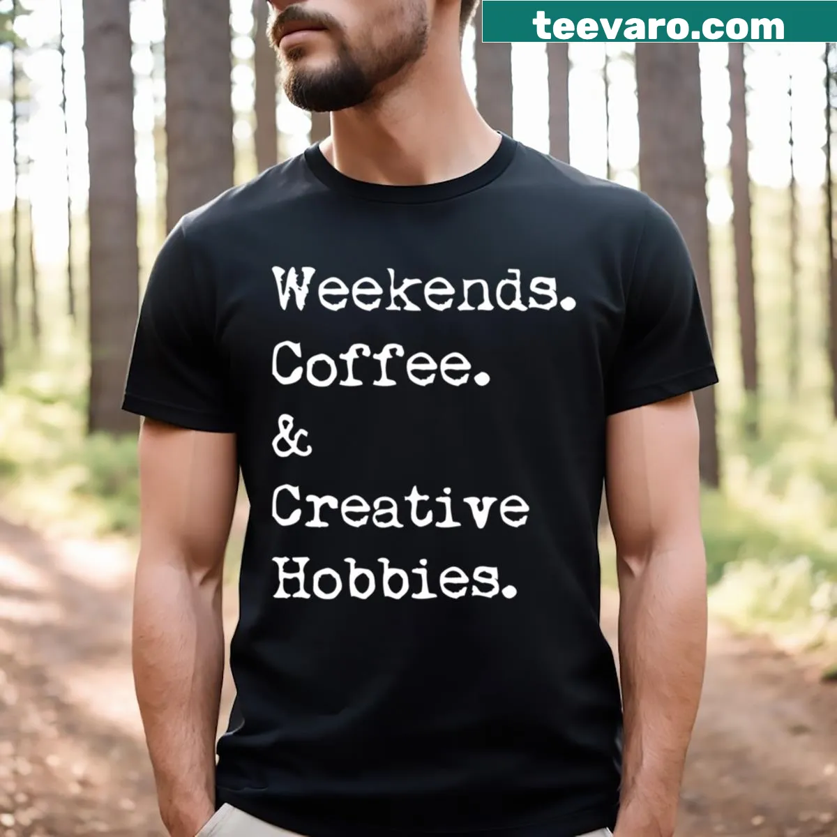 Funny T-shirt featuring playful text about coffee and hobbies — on a men's t-shirt