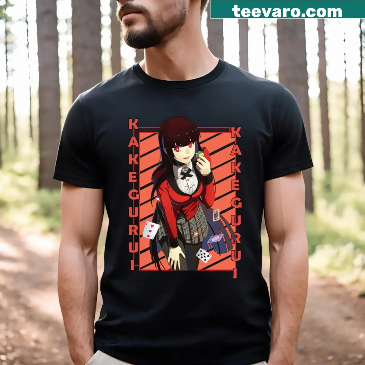 Anime-inspired T-shirt featuring Yumeko Jabami design — on a men's t-shirt