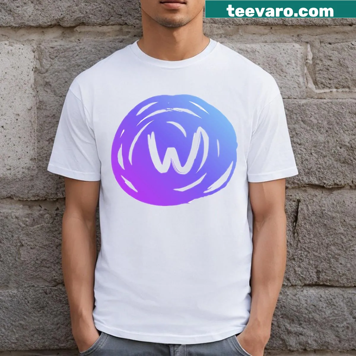 Minimalist t-shirt with a bold 'W' logo design — on a men's t-shirt