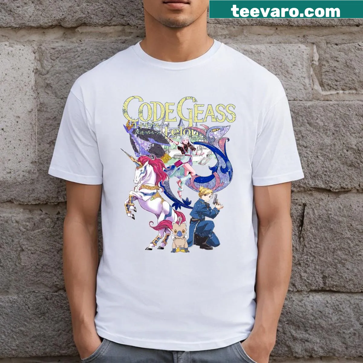 Anime and manga themed T-shirt featuring whimsical graphic design — on a men's t-shirt