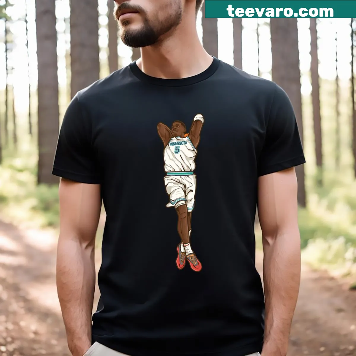 Anthony Edwards Dunk Cartoon T-shirt featuring a humorous dunk graphic — on a men's t-shirt
