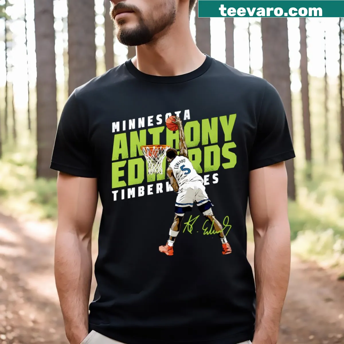 T-shirt featuring Anthony Edwards name and number in a bold design — on a men's t-shirt