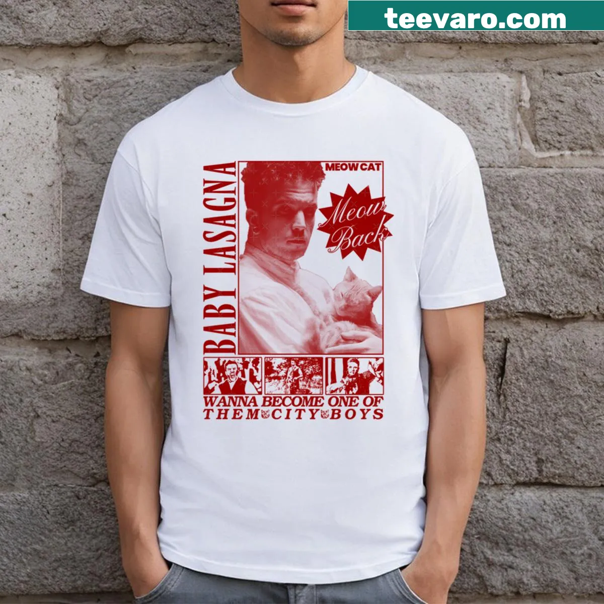 Eurovision T-shirt with playful text Baby Lasagna Rim Tim Tagi Dim — on a men's t-shirt