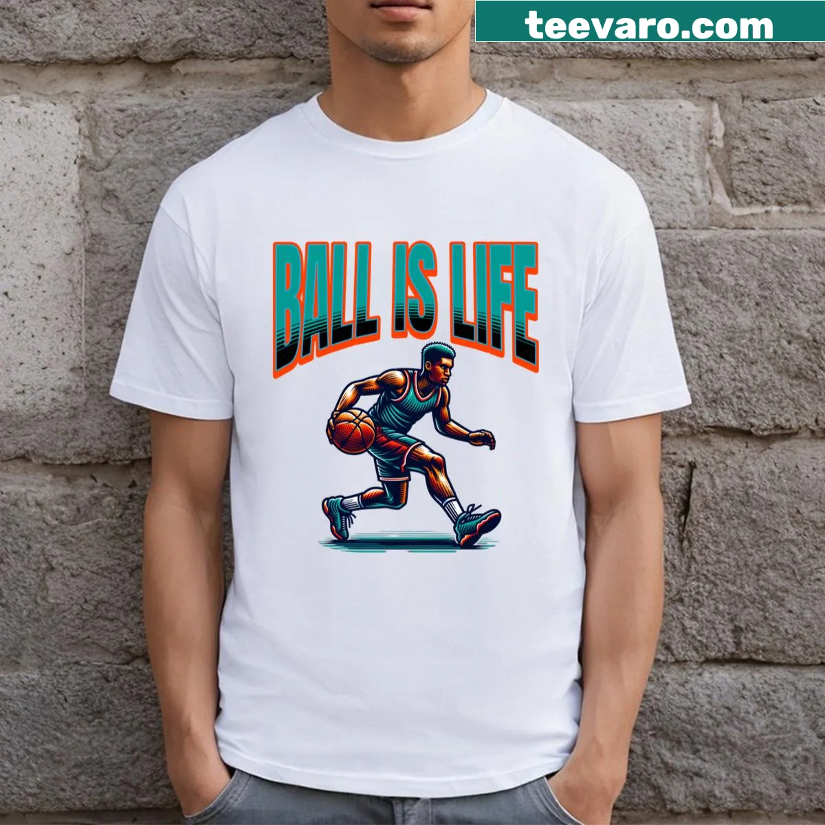 Bold t-shirt stating Ball Is Life in large text — on a men's t-shirt