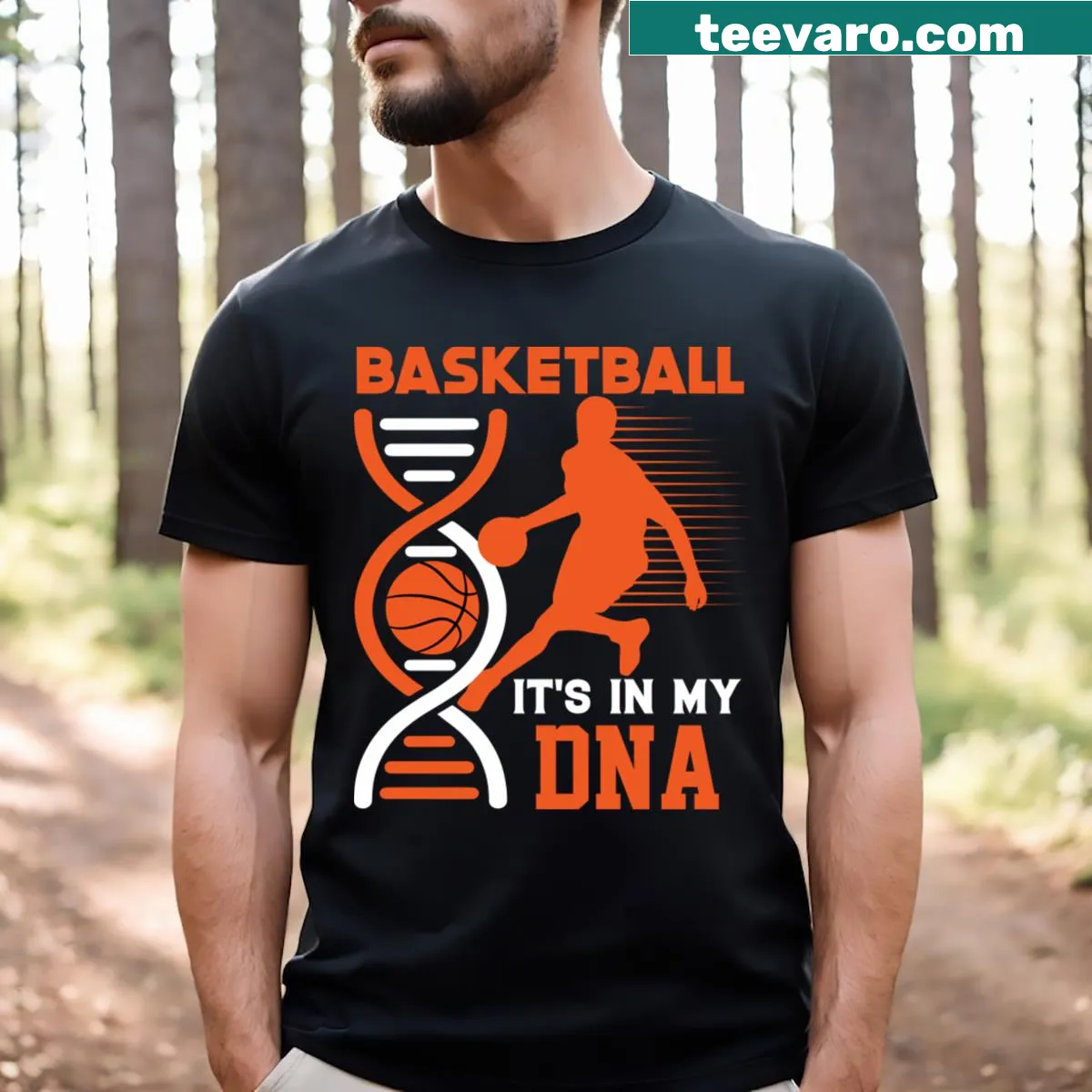 Basketball-themed t-shirt with the phrase 'It's In My DNA' in bold typography. — on a men's t-shirt