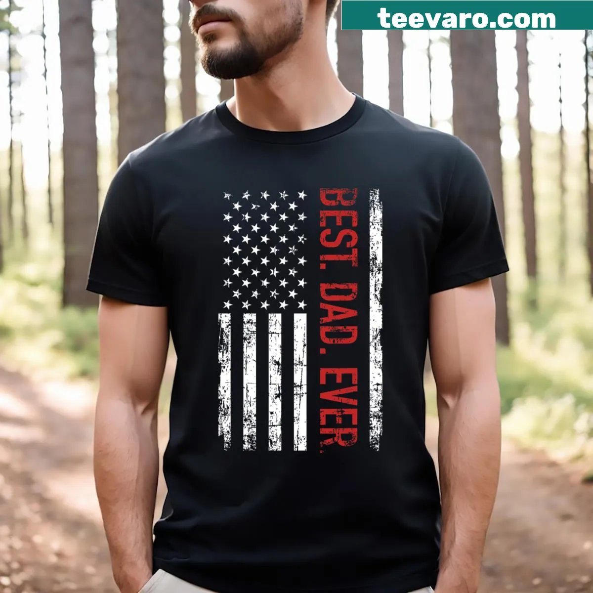 T-shirt proclaiming 'Best Dad Ever' with American flag design — on a men's t-shirt