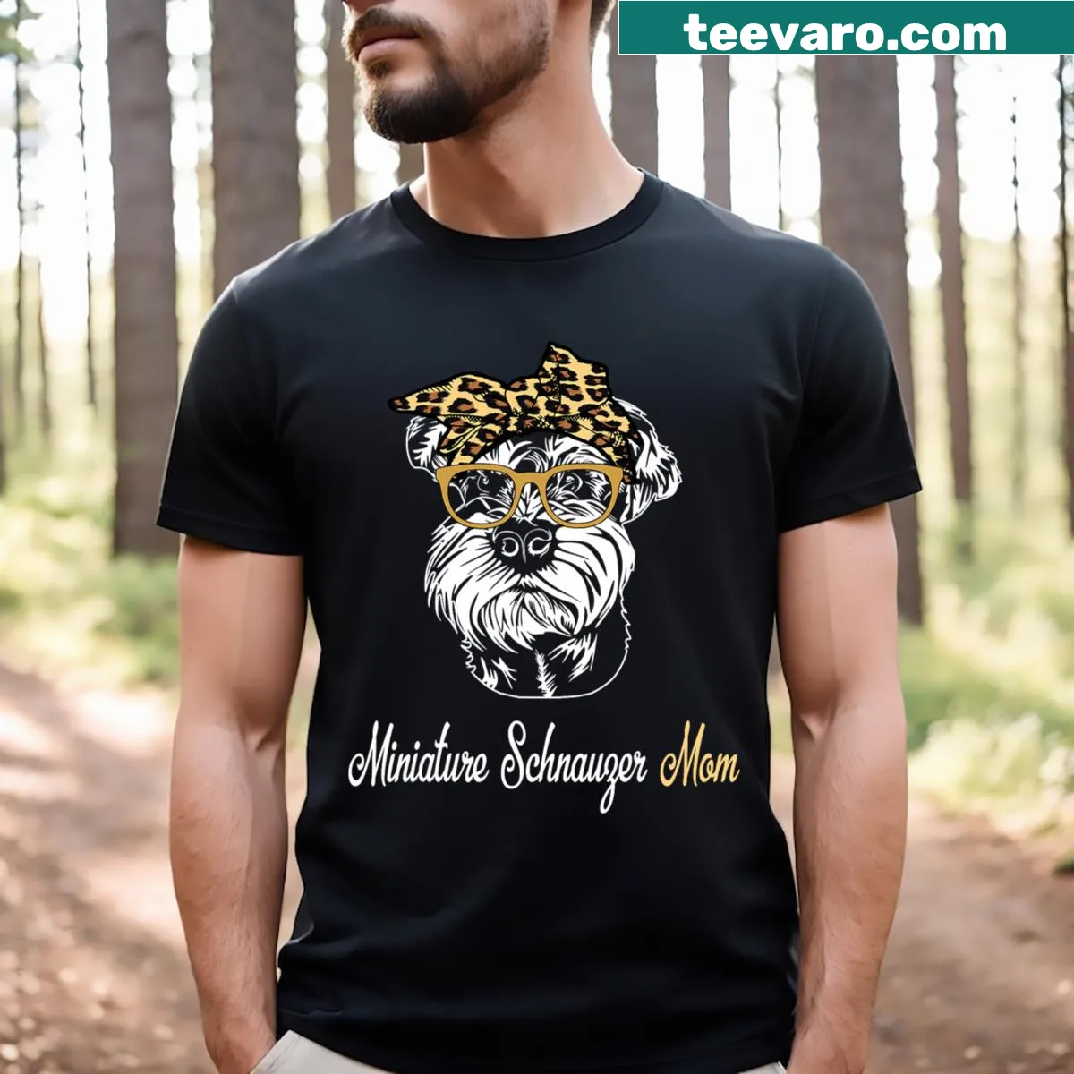 T-shirt with 'Miniature Schnauzer Mom' text and design — on a men's t-shirt