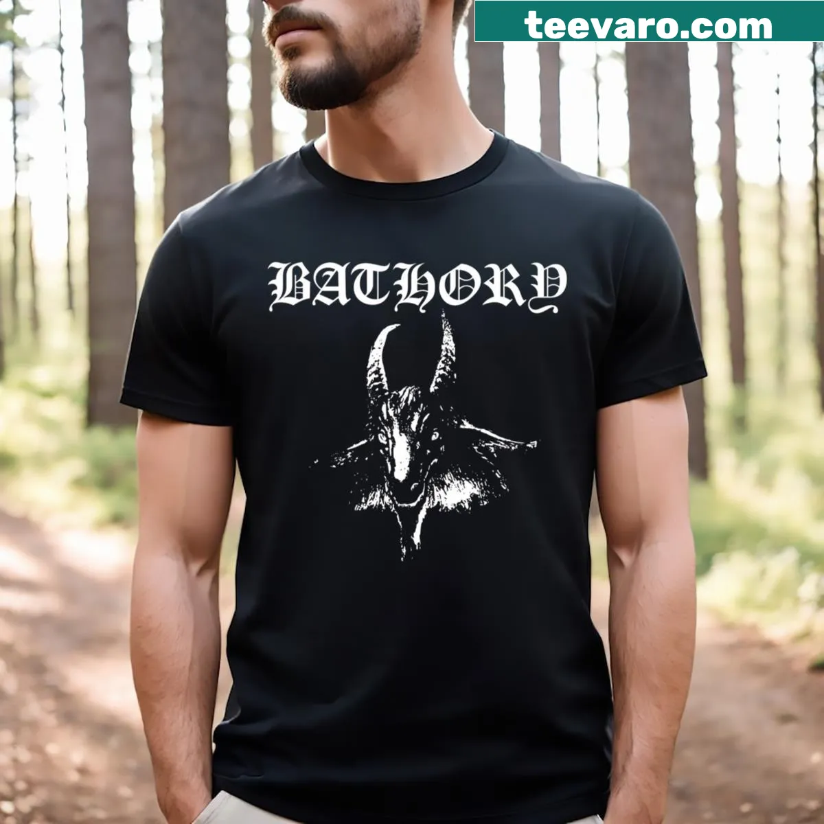 Black Metal themed t-shirt featuring bold imagery — on a men's t-shirt