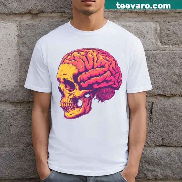 Skull design with brain imagery on a casual T-shirt