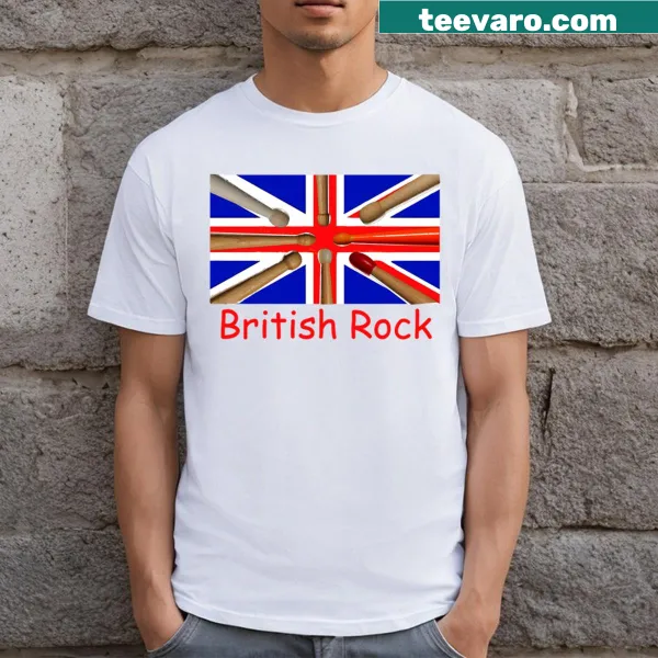 Bold British rock-themed graphic T-shirt