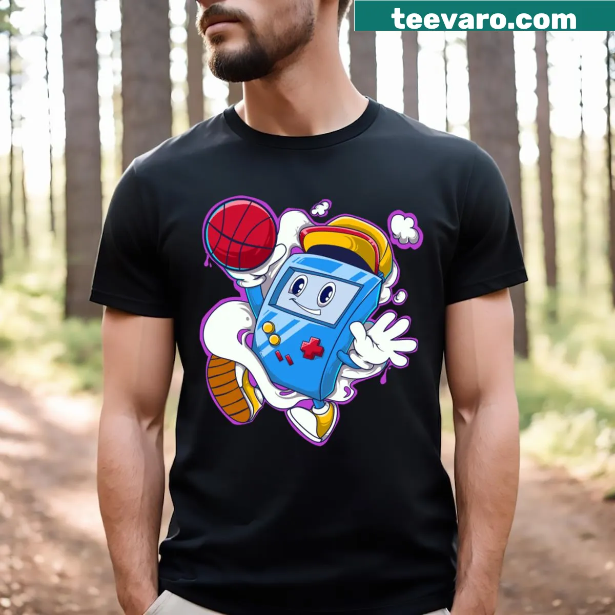 Cartoon of a console game playing basketball on T-shirt. — on a men's t-shirt