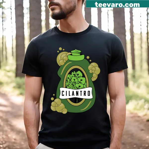 Whimsical 'Cilantro Suds' graphic on foodie-themed t-shirt.