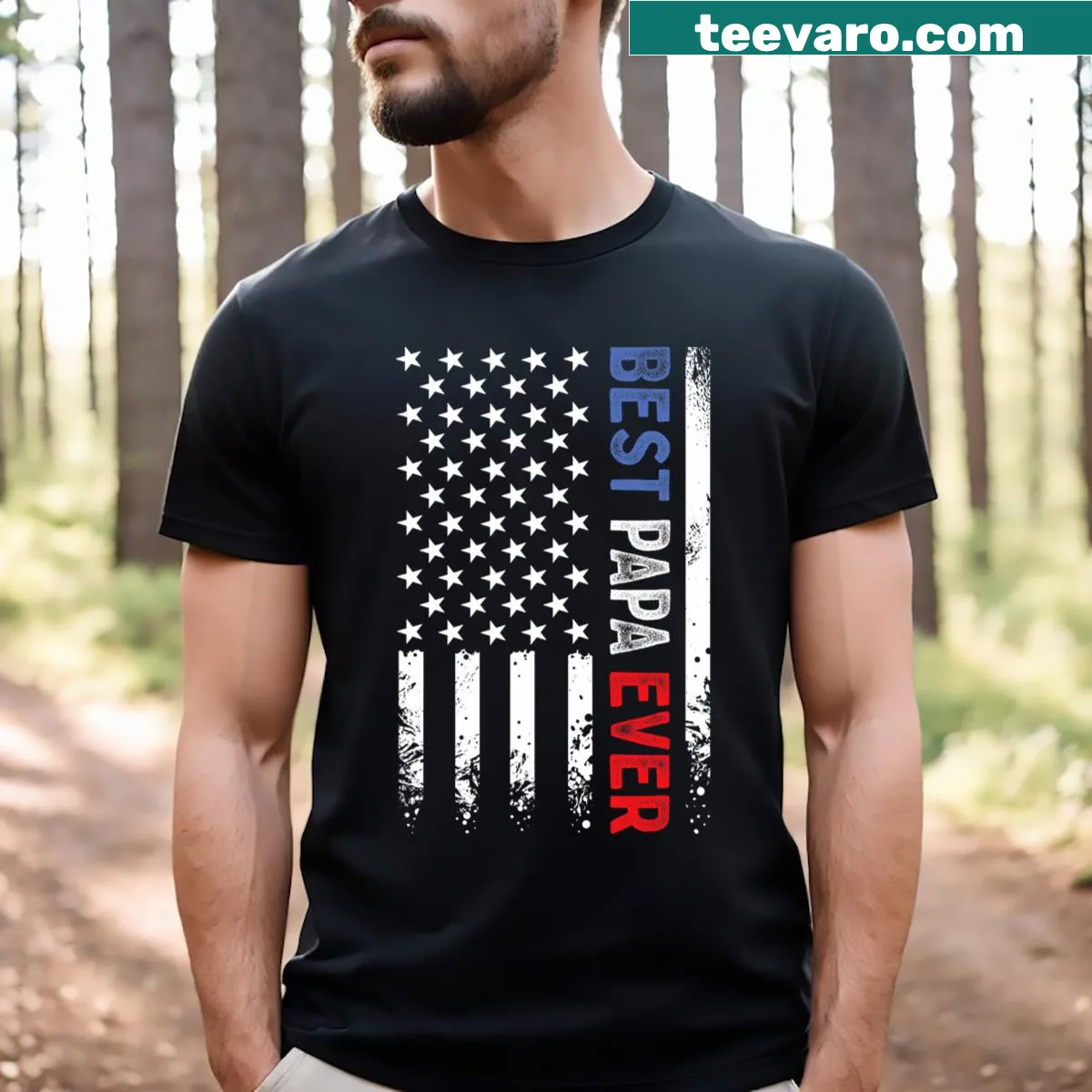 American flag design with 'Best Papa Ever' text for Father's Day — on a men's t-shirt