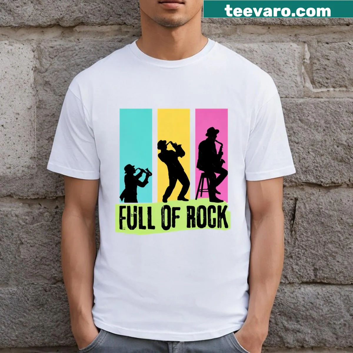Bold Full Of Rock typography t-shirt — on a men's t-shirt
