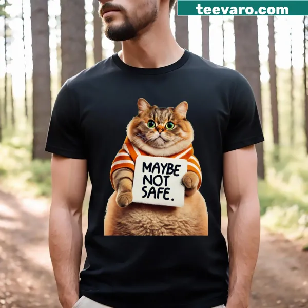 T-shirt featuring a cute fluffy cat with a card and funny text