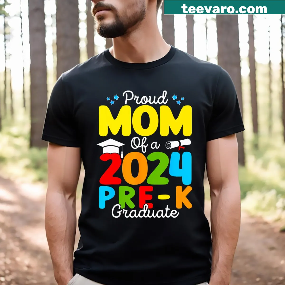 Funny T-shirt for proud moms with 'Proud Mom Of A Class Of 2024' text — on a men's t-shirt