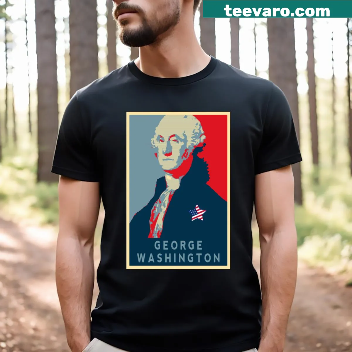 T-shirt featuring a graphic of George Washington — on a men's t-shirt